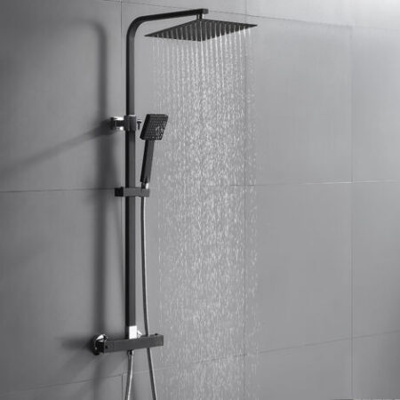 Auralum Colonna Doccia con Termostato Nero, Doccia Regolabile in Altezza per Bagno, Due Tipi di Getto Tra Cui Scegliere, Set Doccia
