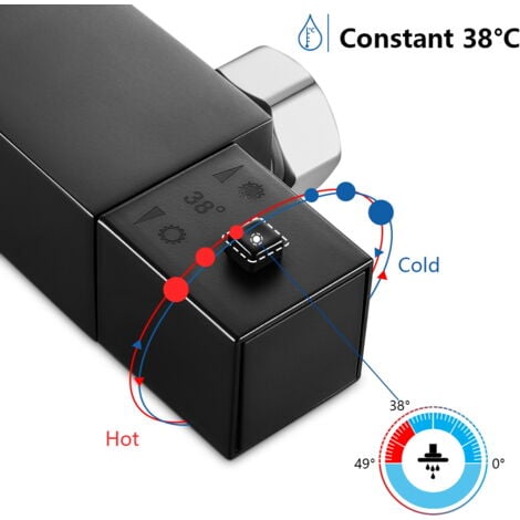 Auralum Colonna Doccia con Termostato Nero, Doccia Regolabile in Altezza per Bagno, Due Tipi di Getto Tra Cui Scegliere, Set Doccia