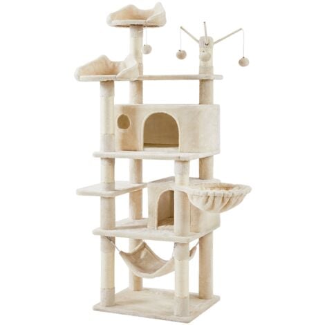 Yaheetech Albero Tiragraffi Adulti Albero Grande per Gatti a Più Livelli da Interno con Amaca Trespolo Torre Pallina Gioco Casa 170cm Beige
