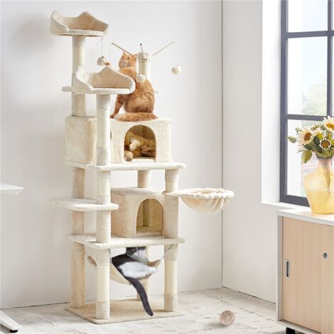 Yaheetech Albero Tiragraffi Adulti Albero Grande per Gatti a Più Livelli da Interno con Amaca Trespolo Torre Pallina Gioco Casa 170cm Beige