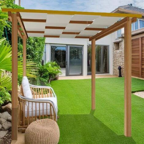 Pergola in Legno da Giardino SLIM 240X240 cm, con Copertura a Teli Onda in PVC