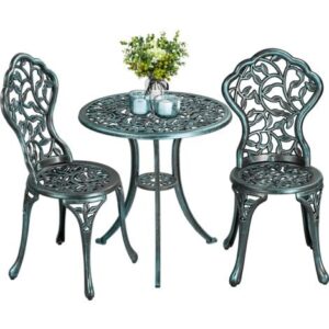 Yaheetech Set di Tavolo e Sedie da Giardino 2 Sedie 3 Pezzi Bistrò Veranda Set Mobili Balcone Motivo a Foglia in Alluminio Verde