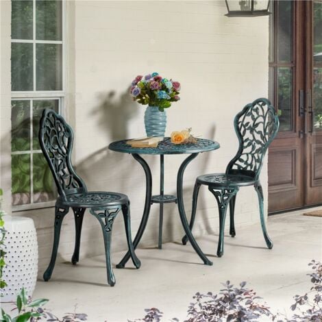 Yaheetech Set di Tavolo e Sedie da Giardino 2 Sedie 3 Pezzi Bistrò Veranda Set Mobili Balcone Motivo a Foglia in Alluminio Verde