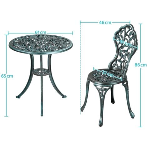 Yaheetech Set di Tavolo e Sedie da Giardino 2 Sedie 3 Pezzi Bistrò Veranda Set Mobili Balcone Motivo a Foglia in Alluminio Verde