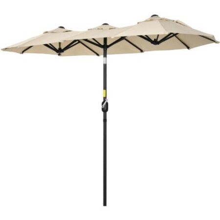Outsunny Ombrellone da Terrazza Doppio con Manovella 295x152x222 cm Cachi