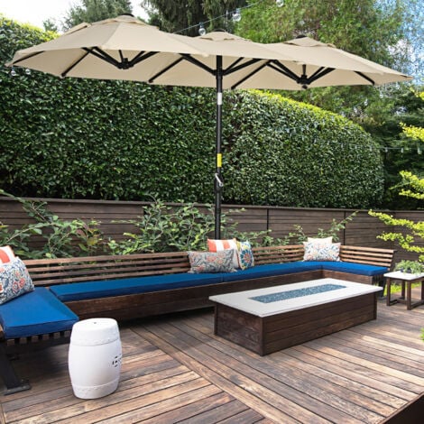 Outsunny Ombrellone da Terrazza Doppio con Manovella 295x152x222 cm Cachi