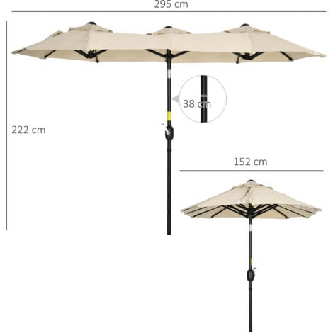 Outsunny Ombrellone da Terrazza Doppio con Manovella 295x152x222 cm Cachi