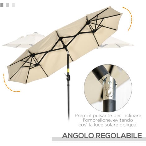 Outsunny Ombrellone da Terrazza Doppio con Manovella 295x152x222 cm Cachi