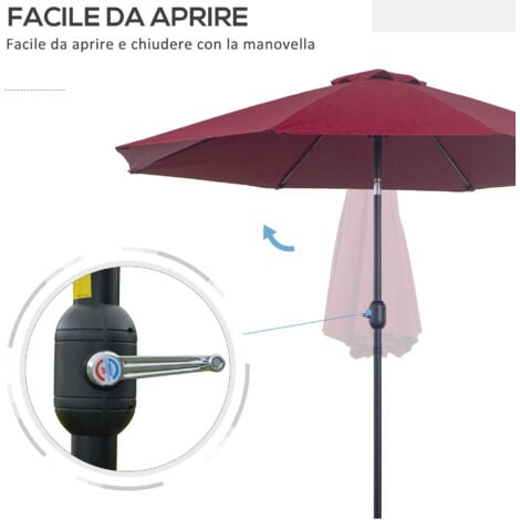 Outsunny Ombrellone da Giardino Regolabile su 3 Angolazioni Rosso Vino e Nero