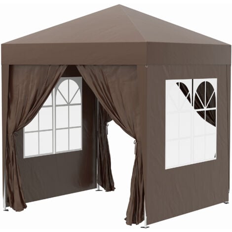 Outsunny Gazebo da Giardino 2x2 m in Metallo e Tessuto Oxford Marrone
