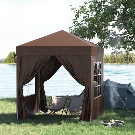 Outsunny Gazebo da Giardino 2x2 m in Metallo e Tessuto Oxford Marrone