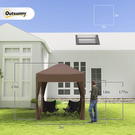 Outsunny Gazebo da Giardino 2x2 m in Metallo e Tessuto Oxford Marrone