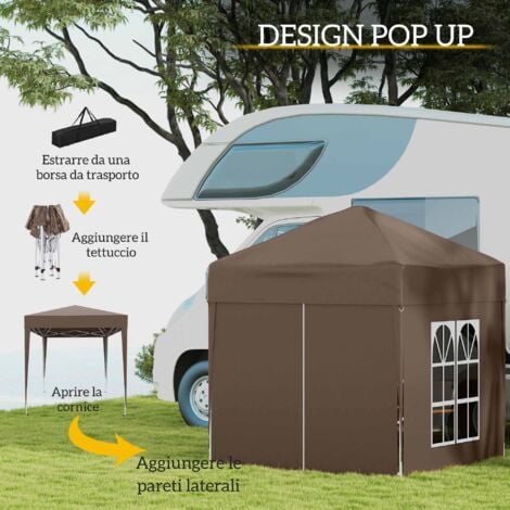 Outsunny Gazebo da Giardino 2x2 m in Metallo e Tessuto Oxford Marrone