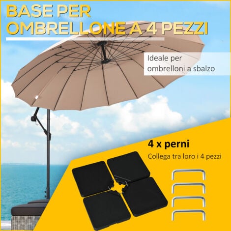 Outsunny Basamento per Ombrellone da 4 Pezzi Riempibili con Sabbia o Acqua Nero