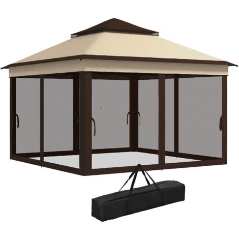 Outsunny Gazebo 3x3 Regolabile su 3 Livelli con Pareti Rimovibili e Doppio Tetto