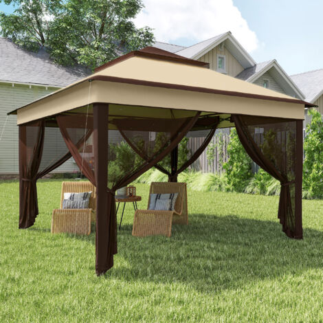 Outsunny Gazebo 3x3 Regolabile su 3 Livelli con Pareti Rimovibili e Doppio Tetto
