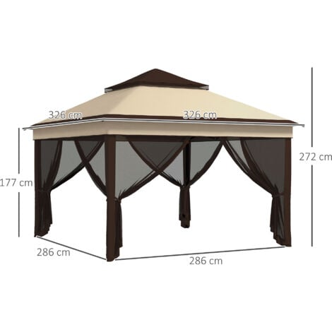 Outsunny Gazebo 3x3 Regolabile su 3 Livelli con Pareti Rimovibili e Doppio Tetto