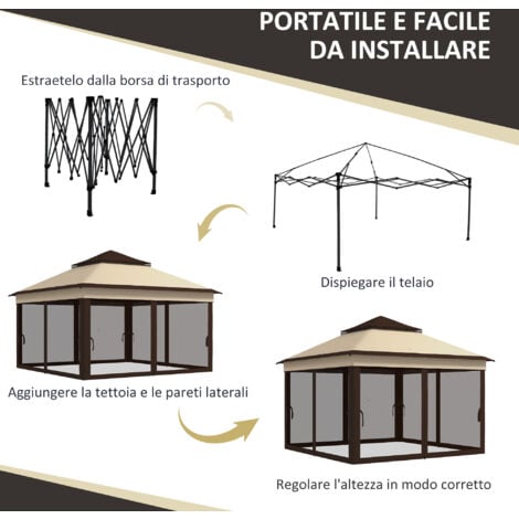 Outsunny Gazebo 3x3 Regolabile su 3 Livelli con Pareti Rimovibili e Doppio Tetto