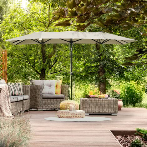 Outsunny Ombrellone da Giardino Doppio Regolabile in Altezza color Crema