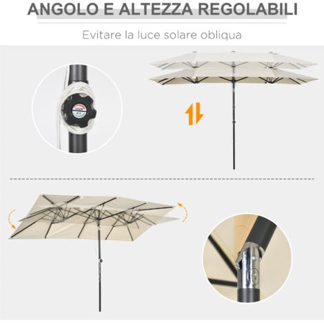 Outsunny Ombrellone da Giardino Doppio Regolabile in Altezza color Crema