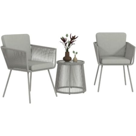 Outsunny Set da Esterno 2 Sedie in Rattan e Tavolino in Vetro Stile Boho Grigio