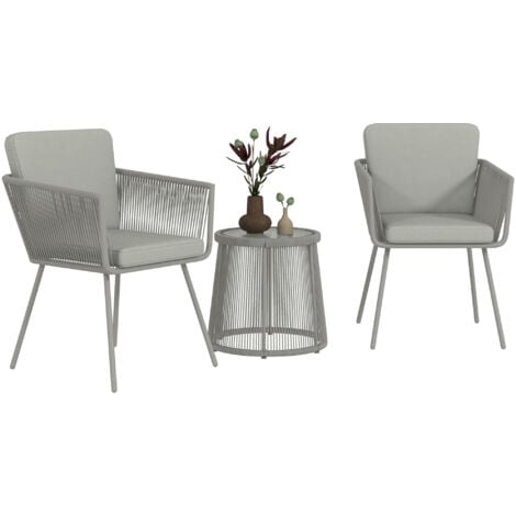 Outsunny Set da Esterno 2 Sedie in Rattan e Tavolino in Vetro Stile Boho Grigio