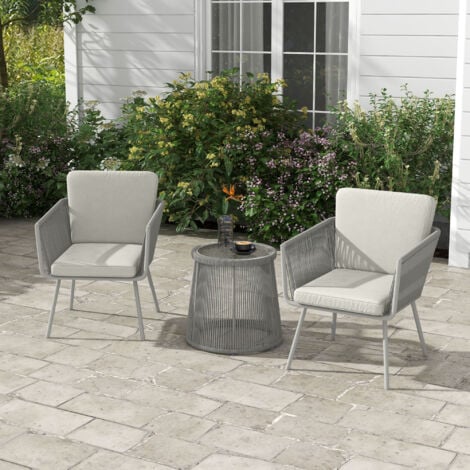 Outsunny Set da Esterno 2 Sedie in Rattan e Tavolino in Vetro Stile Boho Grigio