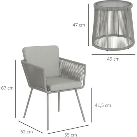 Outsunny Set da Esterno 2 Sedie in Rattan e Tavolino in Vetro Stile Boho Grigio