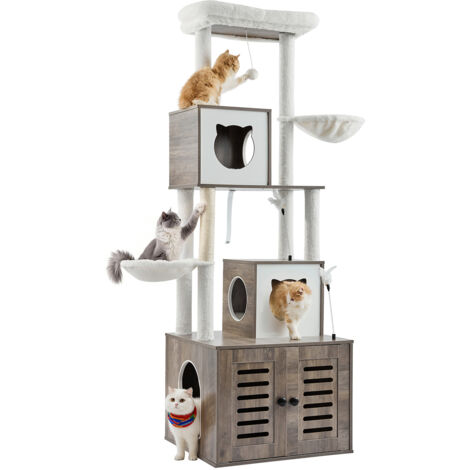 Mophorn Grande albero per gatti con recinto per lettiera, 72,83" di altezza, condominio multilivello 2 in 1 con tiragraffi in sisal, trespoli, amaca per gatti da interno