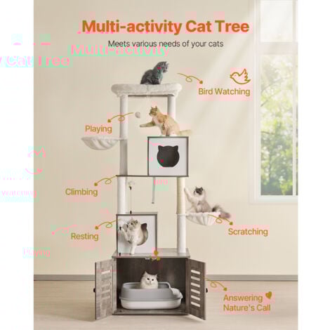 Mophorn Grande albero per gatti con recinto per lettiera, 72,83" di altezza, condominio multilivello 2 in 1 con tiragraffi in sisal, trespoli, amaca per gatti da interno