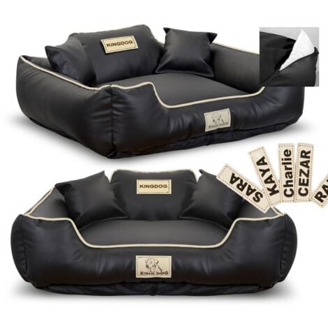 Box per cani KINGDOG, ecopelle, 75x65 cm, personalizzato, sfoderabile, antiscivolo, nero