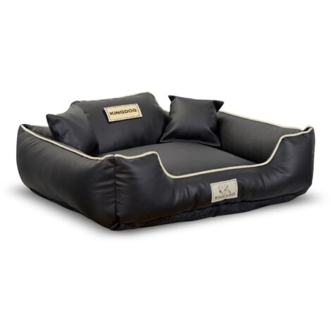 Box per cani KINGDOG, ecopelle, 75x65 cm, personalizzato, sfoderabile, antiscivolo, nero