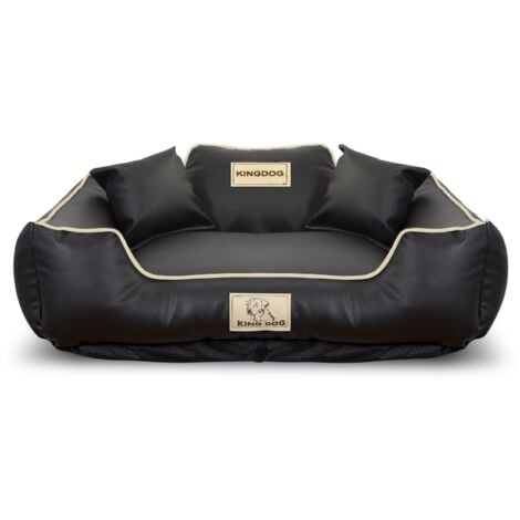 Box per cani KINGDOG, ecopelle, 75x65 cm, personalizzato, sfoderabile, antiscivolo, nero