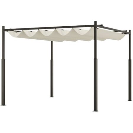 Outsunny Pergola per Giardino 3x3 m con Tetto Retrattile Bianco Crema