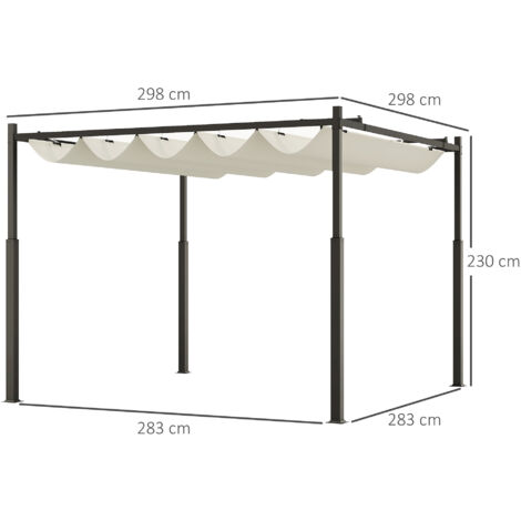 Outsunny Pergola per Giardino 3x3 m con Tetto Retrattile Bianco Crema
