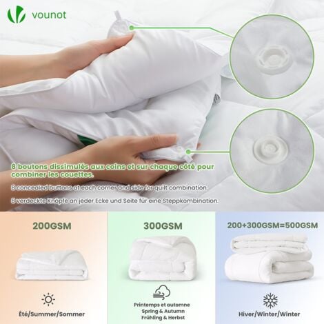 VOUNOT Piumone Caldo 300 GSM 220x240 cm in Microfibra Ultra Morbida, Piumino Mezza Stagioni, Trapunta Leggero e Traspirante, Bianco
