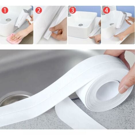 3 rotoli di nastro sigillante bianco impermeabile, nastro sigillante per bagno, nastro autoadesivo in PVC per cucina, bagno, vasca da bagno