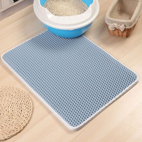 Tappetino per lettiera per gatti 40x50cm, EVA impermeabile e atossico, design a nido d'ape a doppio strato, blu