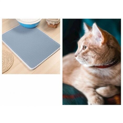 Tappetino per lettiera per gatti 40x50cm, EVA impermeabile e atossico, design a nido d'ape a doppio strato, blu