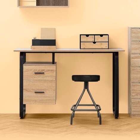 Scrivania 2 cassetti effetto legno e metallo cinque