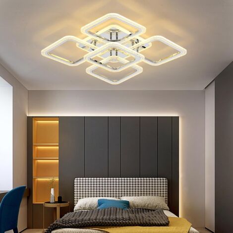 Ganeed Plafoniera LED Quadrata Lampadari Moderni a Incasso, 100 W Dimmerabile Camera da Letto Lampade da Soffitto Design Nordico per Soggiorno Cucina con Telecomando/Cromo