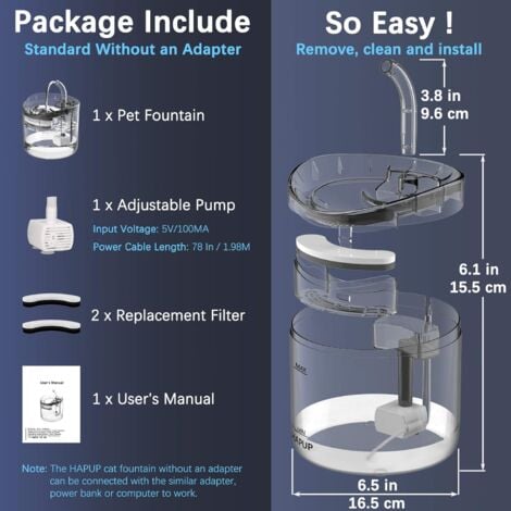 Fontana per gatti automatica da 1,8 litri per gatti, cuccioli, animali domestici con 1 modalità Smart Water, 1 filtro al carbone, 1 pompa, fontana per gatti silenziosa USB
