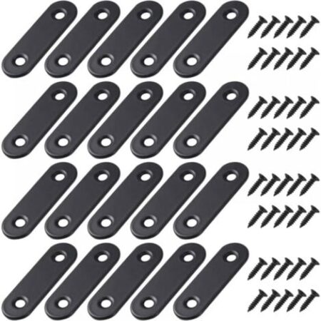 20 pezzi staffe piatte dritte nere staffe dritte in metallo con viti per mobili in legno supporto per riparazione armadi 56x16mm