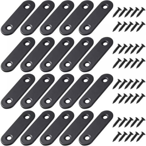 20 pezzi staffe piatte dritte nere staffe dritte in metallo con viti per mobili in legno supporto per riparazione armadi 56x16mm