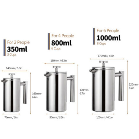 Eosnow 350 ml/800 ml/1000 ml Pressa francese Caffettiere in acciaio inossidabile inossidabile