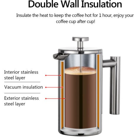 Eosnow 350 ml/800 ml/1000 ml Pressa francese Caffettiere in acciaio inossidabile inossidabile
