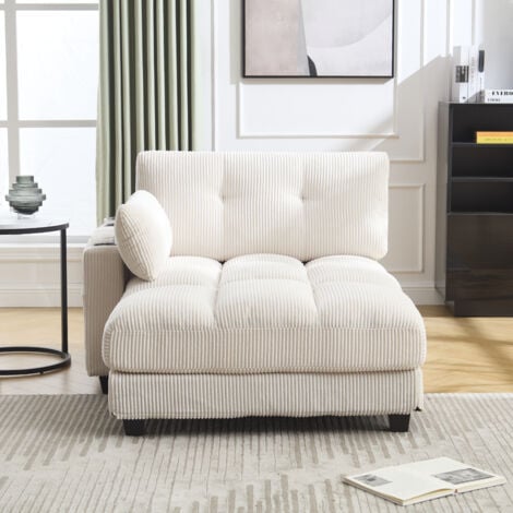 Divani dritti 112x140x81cm divano letto singolo, poltrona con tasche laterali e portabicchieri, velluto, beige