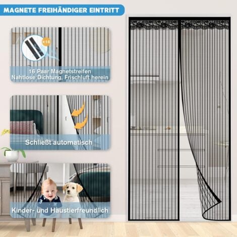Crediri Zanzariera Magnetica per Porta, 85 x 210 cm, Tenda Anti-Mosche, Zanzariera per Porta, Chiusura Automatica, Maglia Ultra Fine, Anti-Insetti, Nessun Attrezzo, Nessuna Perforazione (Nero)