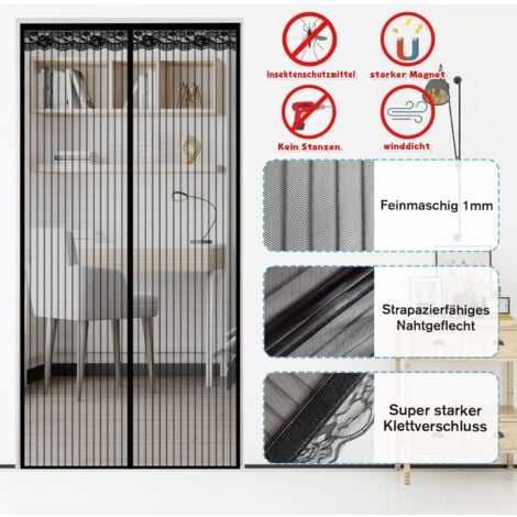 Crediri Zanzariera Magnetica per Porta, 85 x 210 cm, Tenda Anti-Mosche, Zanzariera per Porta, Chiusura Automatica, Maglia Ultra Fine, Anti-Insetti, Nessun Attrezzo, Nessuna Perforazione (Nero)