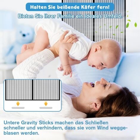 Crediri Zanzariera Magnetica per Porta, 85 x 210 cm, Tenda Anti-Mosche, Zanzariera per Porta, Chiusura Automatica, Maglia Ultra Fine, Anti-Insetti, Nessun Attrezzo, Nessuna Perforazione (Nero)